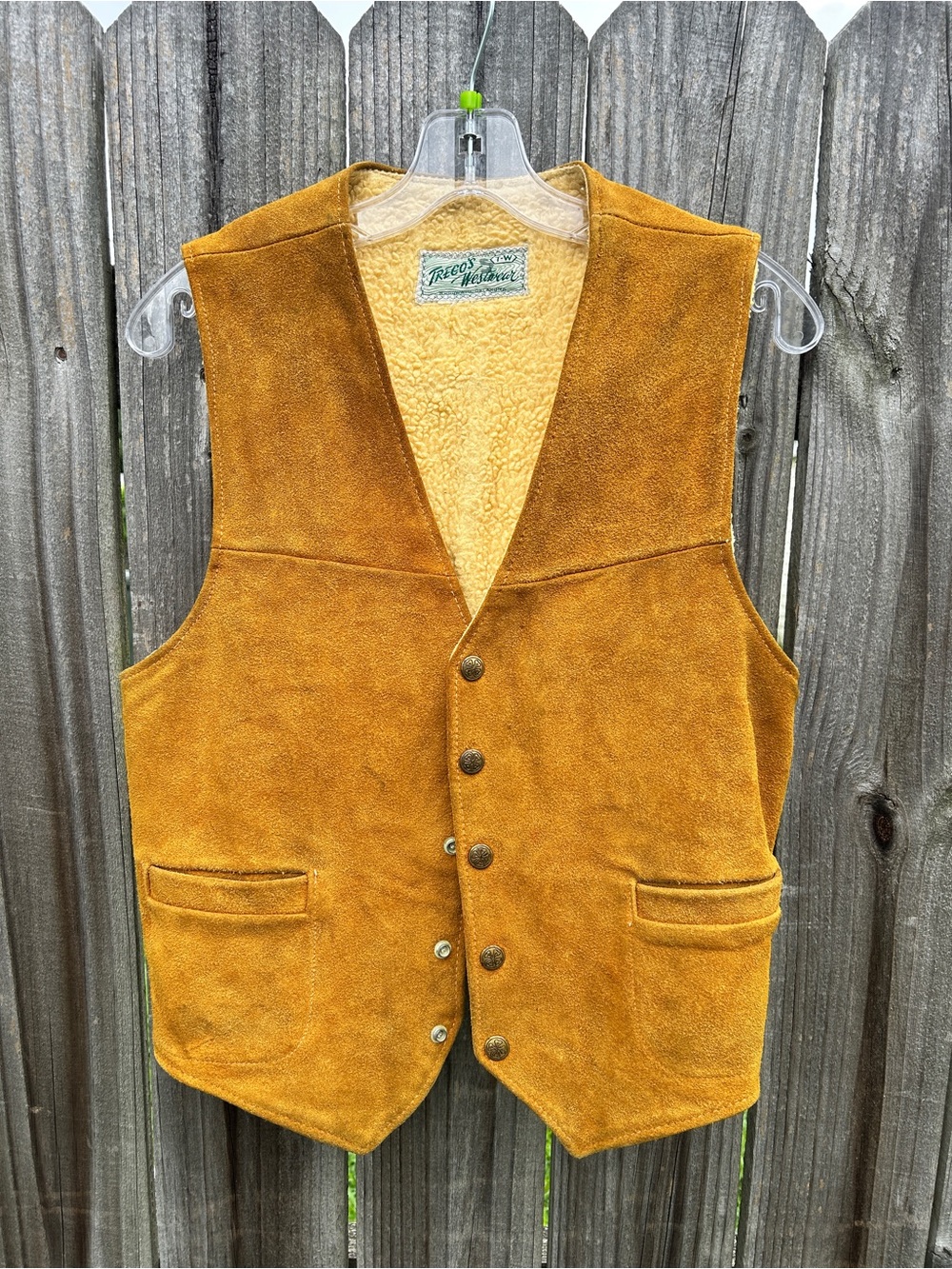 Vintage Suede Sherpa-Lined Men's Vest - Mustard Brown